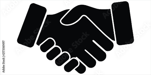 A black and white of a handshake, symbolizing business partnership, agreement, cooperation, and unity, isolated