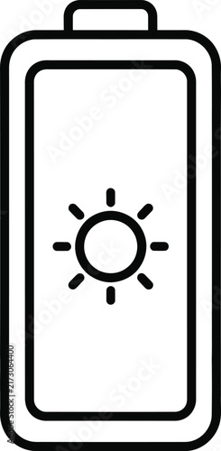 Vertical Battery Icon With Sun Symbol Representing Solar Power Charging Status in Minimal Monoline Outline Style