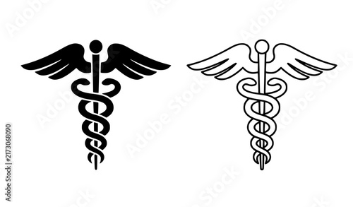 SEO Title:
Caduceus Medical Emblem Black Filled and Monoline Outline Vector Set