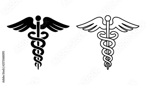 SEO Title:
Medical Caduceus Symbol Solid Black and Outline Vector Illustration