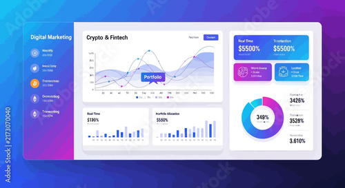 Fintech Innovation and Growth business presentation slide. Digital banking, mobile payment, and cryptocurrency icons. Financial technology stock vector concept.