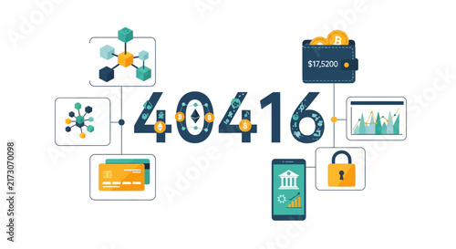 Fintech Innovation and Growth business presentation slide. Digital banking, mobile payment, and cryptocurrency icons. Financial technology stock vector concept.
