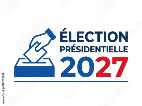 French presidential election 2027 logo with ballot box and hand casting vote, political event concept