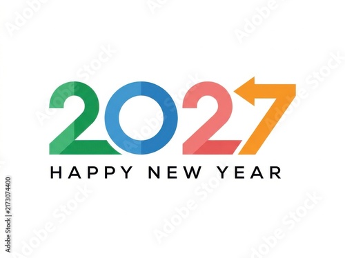 Colorful 2027 happy new year typography design with an arrow icon, creative modern vector illustration for holiday greeting cards and festive celebration posters