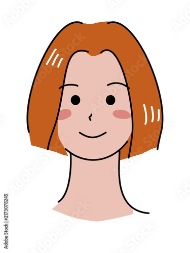 ボブスタイルの笑顔の女性のイラスト