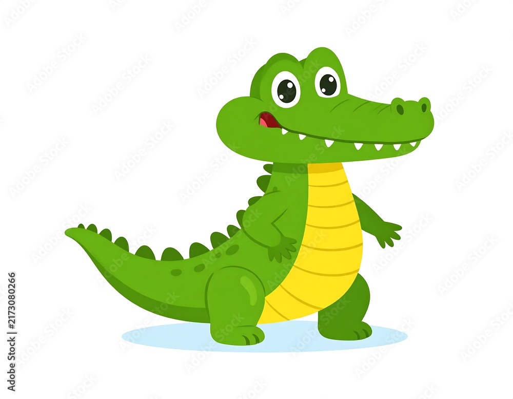 Fototapeta premium Cute green frog character sitting on lily pad.