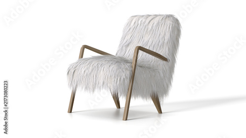 Longhair Sheepskin Lounge Chair 3D Rendering 