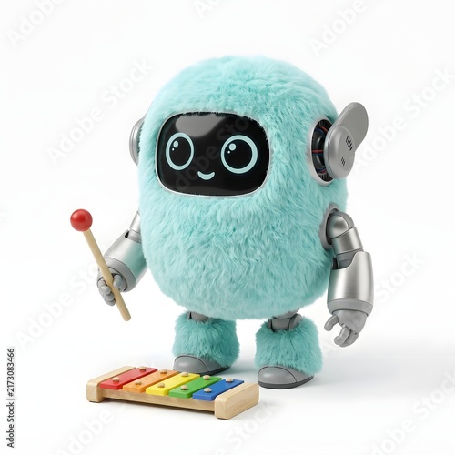 Cute Fluffy Robot Music Teacher with Xylophone
