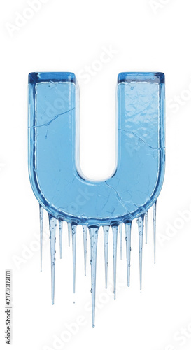 Blue dripping letter u in glossy style