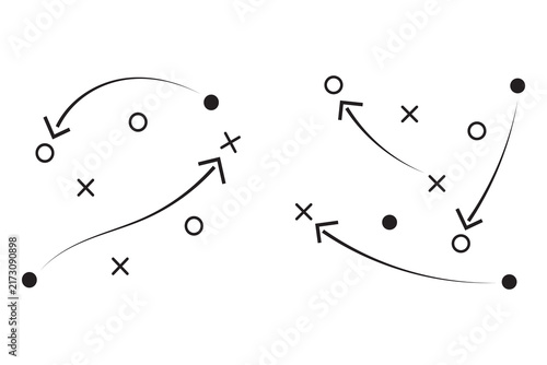Football Playbook Vector Set. Soccer Strategy Diagrams, Coach Tactics, X and O Formations & Game Plan Doodle Collection.