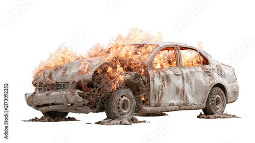 Car hood fire effect with highly detailed realistic flames and cinematic glow, isolated PNG on transparent background
