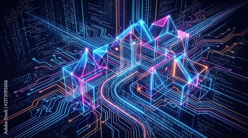 Digital Blueprint of Futuristic Smart Infrastructure Integrated with Advanced Circuitry and Data Flow Networks