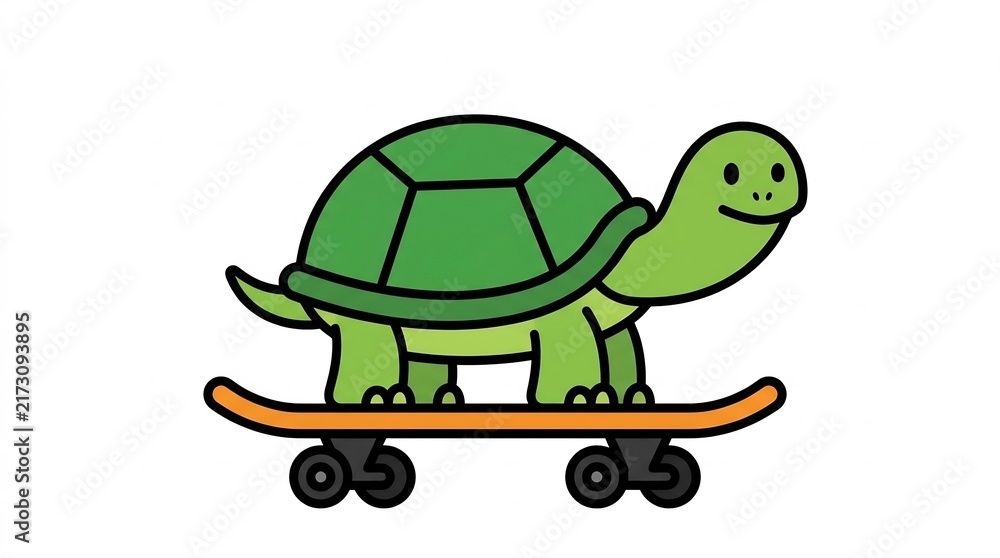 Obraz premium Skateboarding turtle cartoon character riding on a board