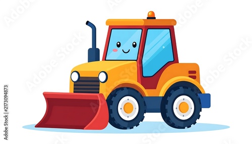 Cute cartoon delivery truck with smiling face.