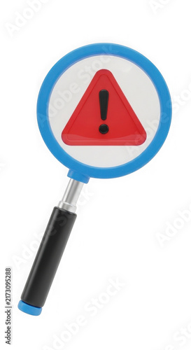 Magnifying glass highlighting warning triangle