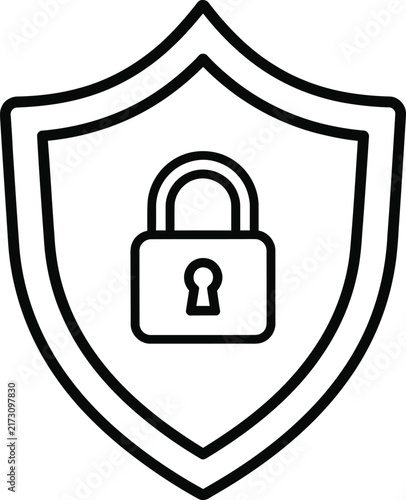 Monoline Teardrop Shield With Central Padlock for Cybersecurity Data Protection and Digital Privacy Security Outline Icon