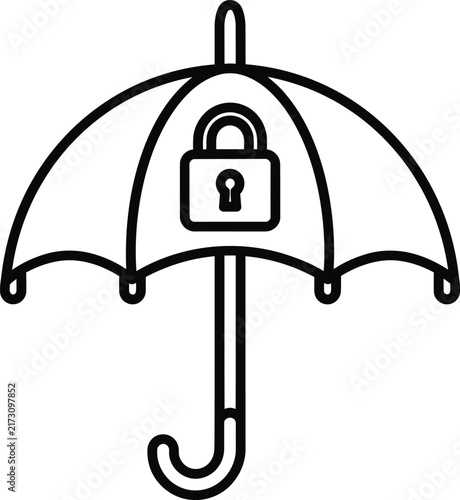 Outline Icon of an Umbrella Shield With Padlock Representing Secure Protection and Insurance Coverage Solutions