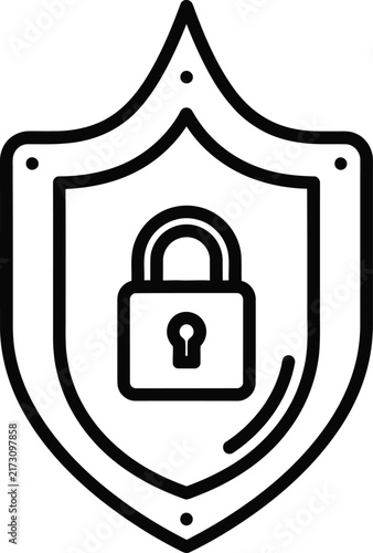 Monoline Vesica Piscis Shield Icon With Central Padlock and Editable Stroke for Digital Security