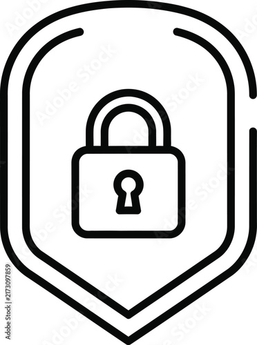 Ogee Arched Shield With Central Padlock Monoline Icon Featuring S Curve Top Profile and Pointed Base