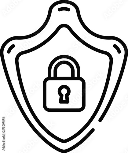 Reuleaux Triangle Shield Monoline Icon With Central Padlock Symbol Representing Digital Data Protection and Secure Privacy Guard System