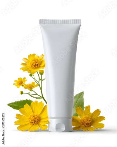 Arnica extract recovery gel tube with clean medical-style design, wellness product isolated on white background