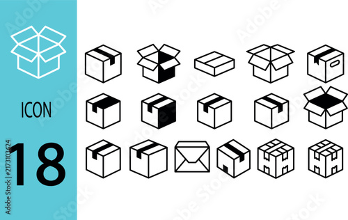 Box line icons Empty open shipping box or unboxing line art Carton boxes icon set Stock vector Vector illustration.Unboxing Line Art Illustrations Vectors