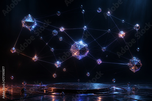 Crystal constellation connected by hair-thin luminous threads