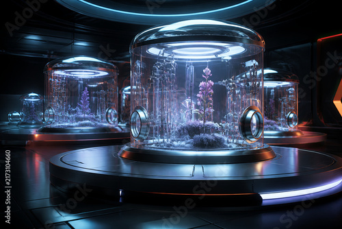 Biotechnology containment laboratory with transparent sterile pods