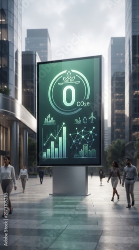 Modern City Billboard Showing CO2 Emissions Reduction Progress Counter