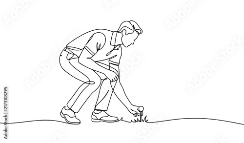 Continuous One Line Art Illustration of a Male Golfer Bending Down to Place a Tee on the Grass for Sports and Country Club Graphic DesignsContinuous One Line Art Illustration of a Male Golfer Bending 