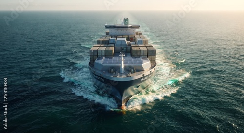 Hybrid Container Ship Crossing Emerald Waters for Clean Global Trade