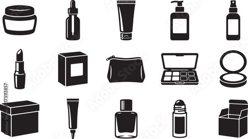 Cosmetics Skincare Beauty Products Packaging Vector Icon Set