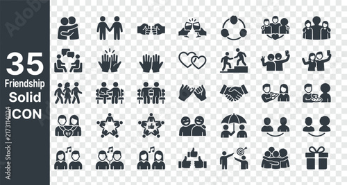 Friendship Solid Icon for Friendship, Connection, Social Bonding and Community Editable Vector.