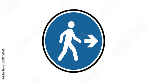 Blue circular mandatory traffic sign indicating pedestrians must walk to the right.