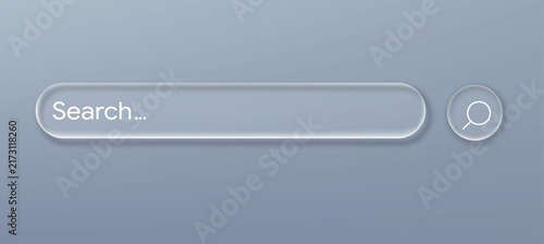Glassmorphism Search Bar UI Element with Frosted Glass Effect Rounded Input Field and Circular Magnifier Icon Button Modern Interface Design Mockup