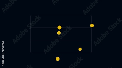 Minimalist abstract data visualization with floating yellow circles on dark animation 4k background
