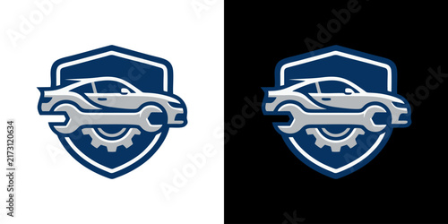Foto Car repair service logo design with a shield, car silhouette, and wrench, perfec