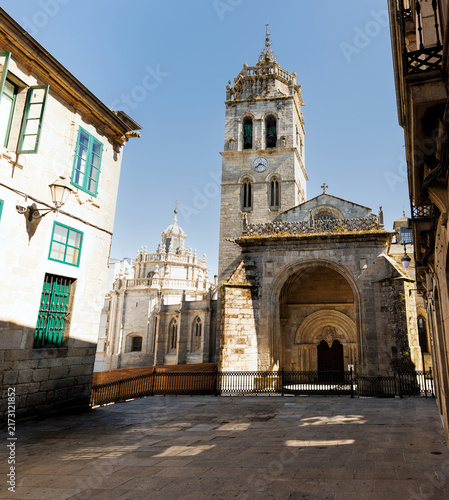 North facade and historic Romanesque portal of Lugo Cathedral in Spain