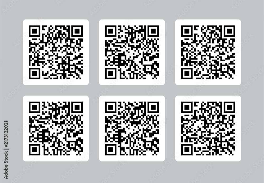 Fototapeta premium QR Code Icon Set Collection with Rounded Square Cards Scan Technology Symbol Grid Layout Digital Payment Contactless Design Elements Mockup