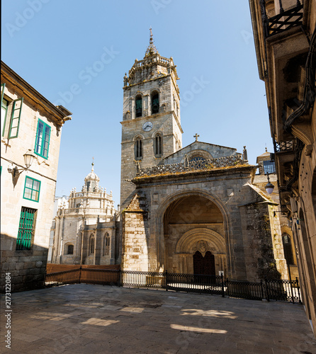 North facade and historic Romanesque portal of Lugo Cathedral in Spain