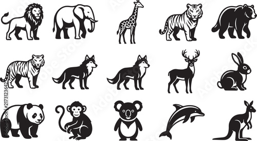 Wild Animals Zoo Fauna Mammals Vector Icon Set