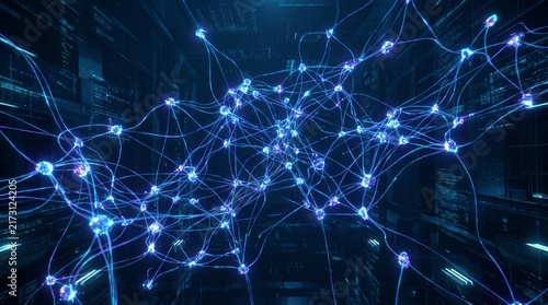 Abstract digital background representing artificial intelligence and complex neural network connections.