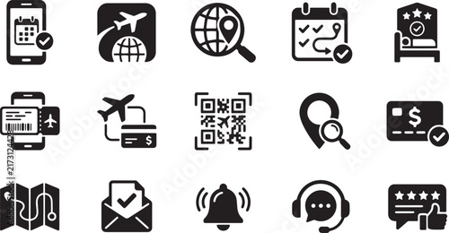 Travel Booking Flight Reservation and Tourism App Vector Icon Set