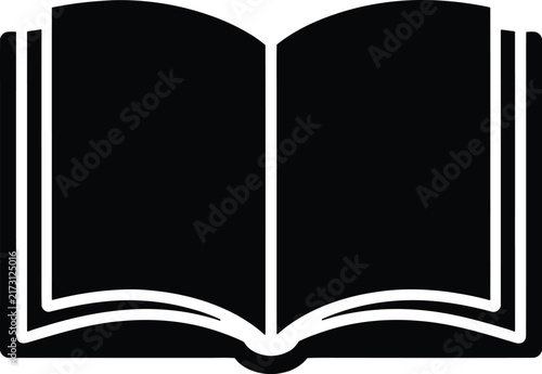 Minimalist open book icon, black and white library symbol, education vector