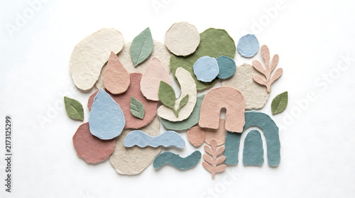 Abstract paper shapes in pastel colors and natural textures