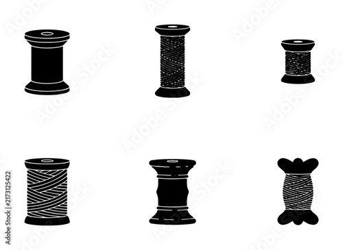 Bild auf Leinwand 70 Set of Six Black Silhouette Spools of Thread, Sewing Craft Supplies, Textile