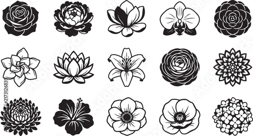 Botanical Floral Blossoms Garden Flowers Vector Icon Set