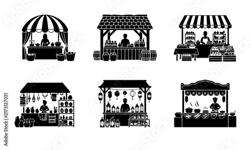 Fotografía 70 Market Stall Icons, Vendor Booth Graphics, Outdoor Kiosk Illustrations, Food