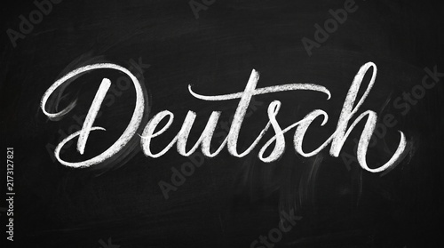 Deutsch handwritten text on chalkboard, German language learning, education concept