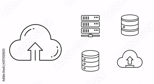 Obraz na płótnie Cloud upload and database server icons set